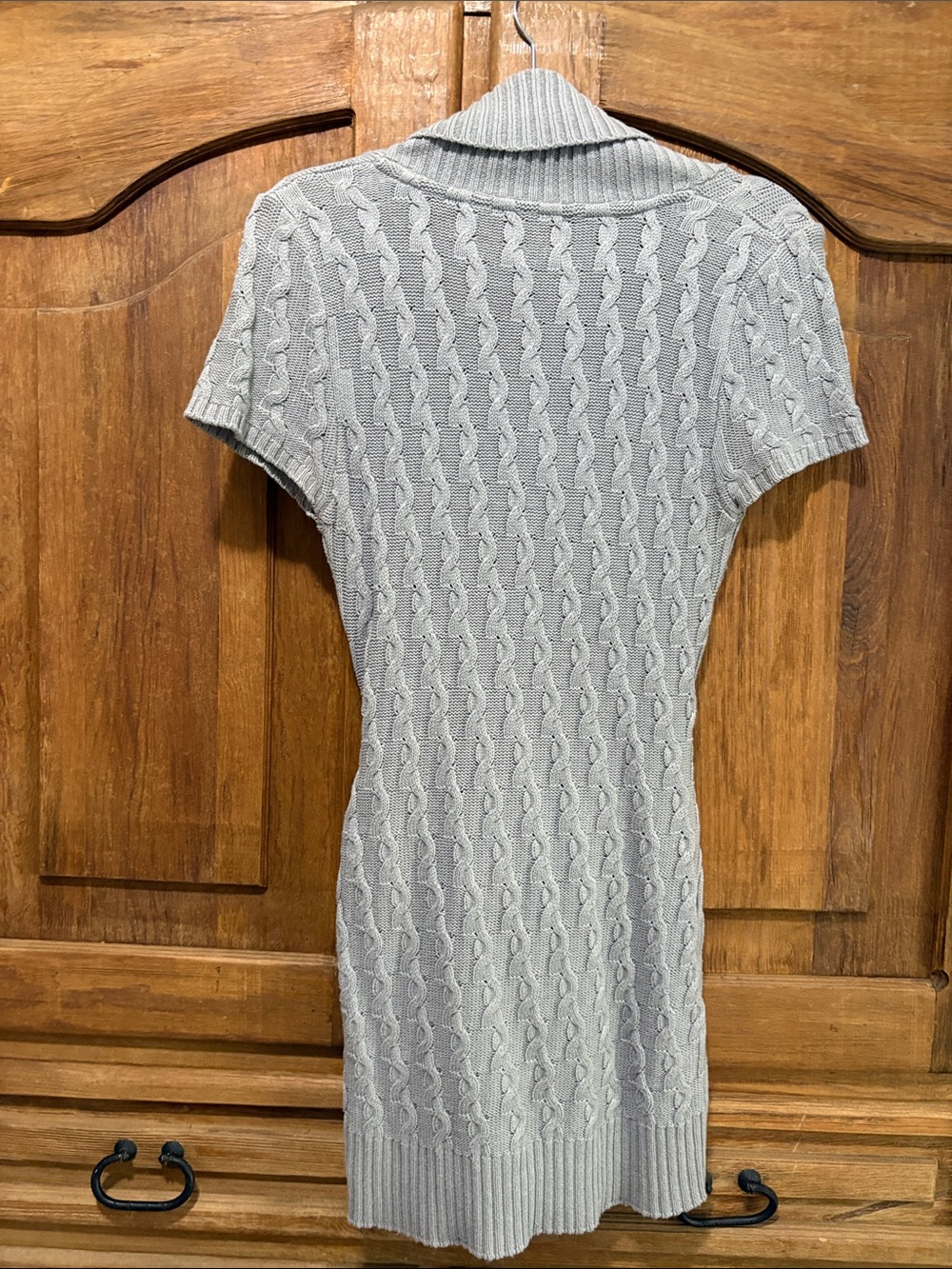 bebe Gray Cable Knit Shawl Collar Mini Dress with Belt - Picture 3 of 8